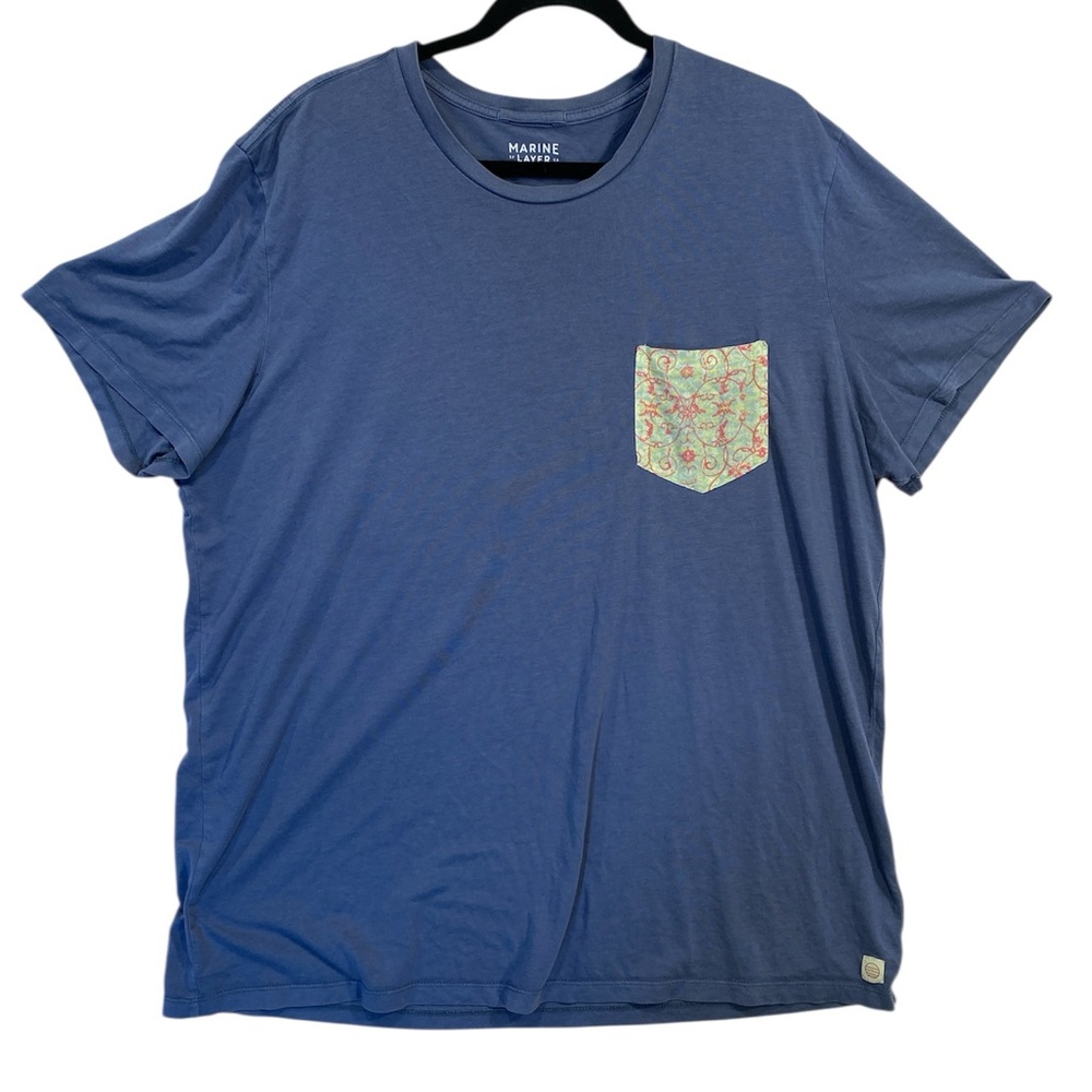 Marine Layer Blue Tee with Floral Pocket